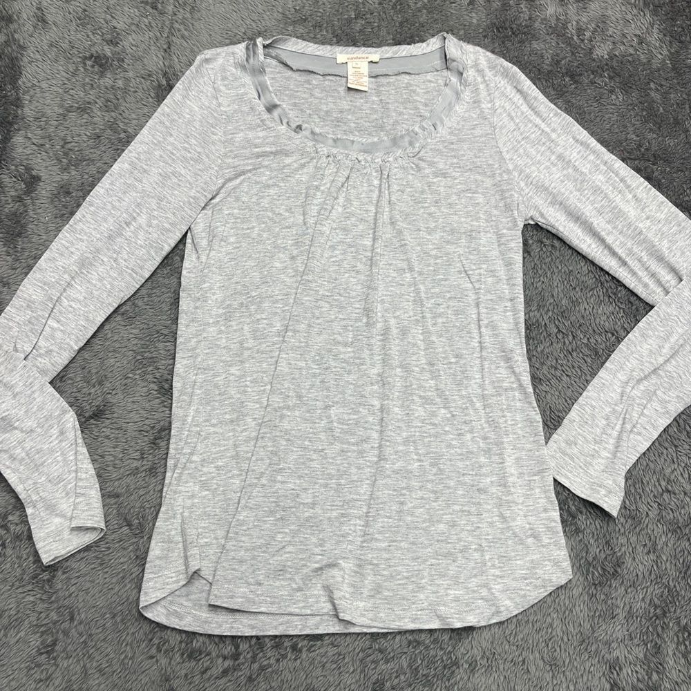 Sundance Modal Wool Blend Long Sleeve Tee Neck Trim Soft Basic Top Small